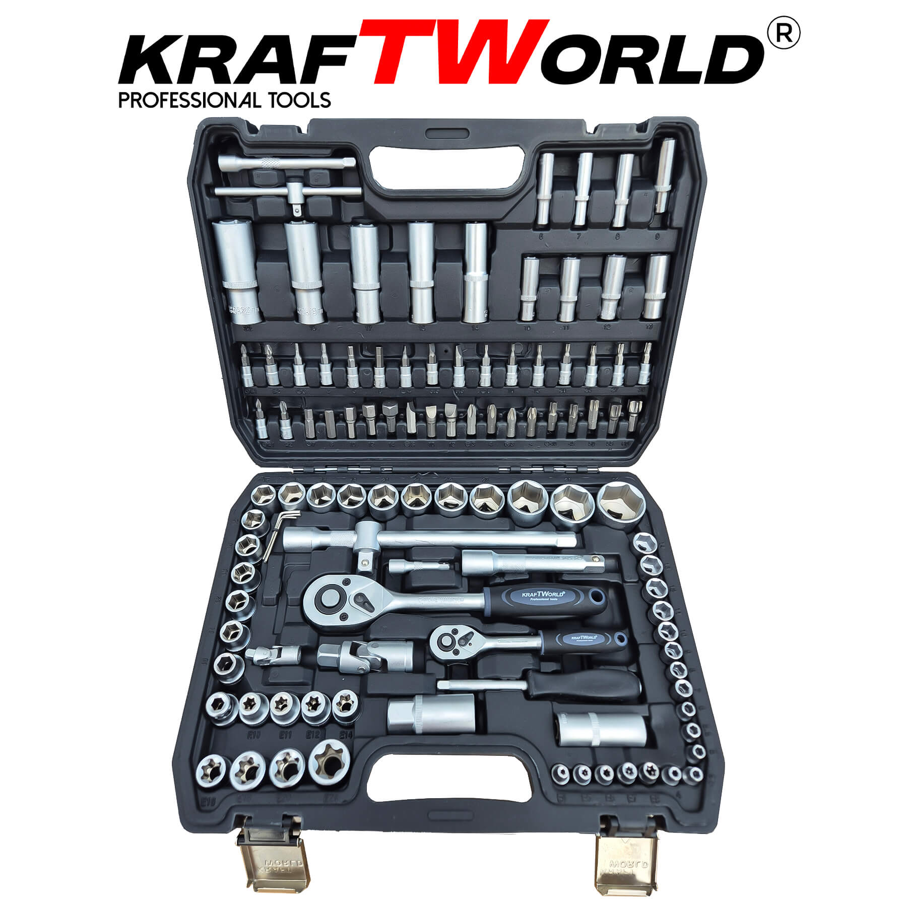 Гедоре 108 части KraftWorld – Професионален Комплект с тресчотка 1/2 и 1/4 АВТО Гедоре 108 части KraftWorld – Професионален Комплект с тресчотка 1/2 и 1/4