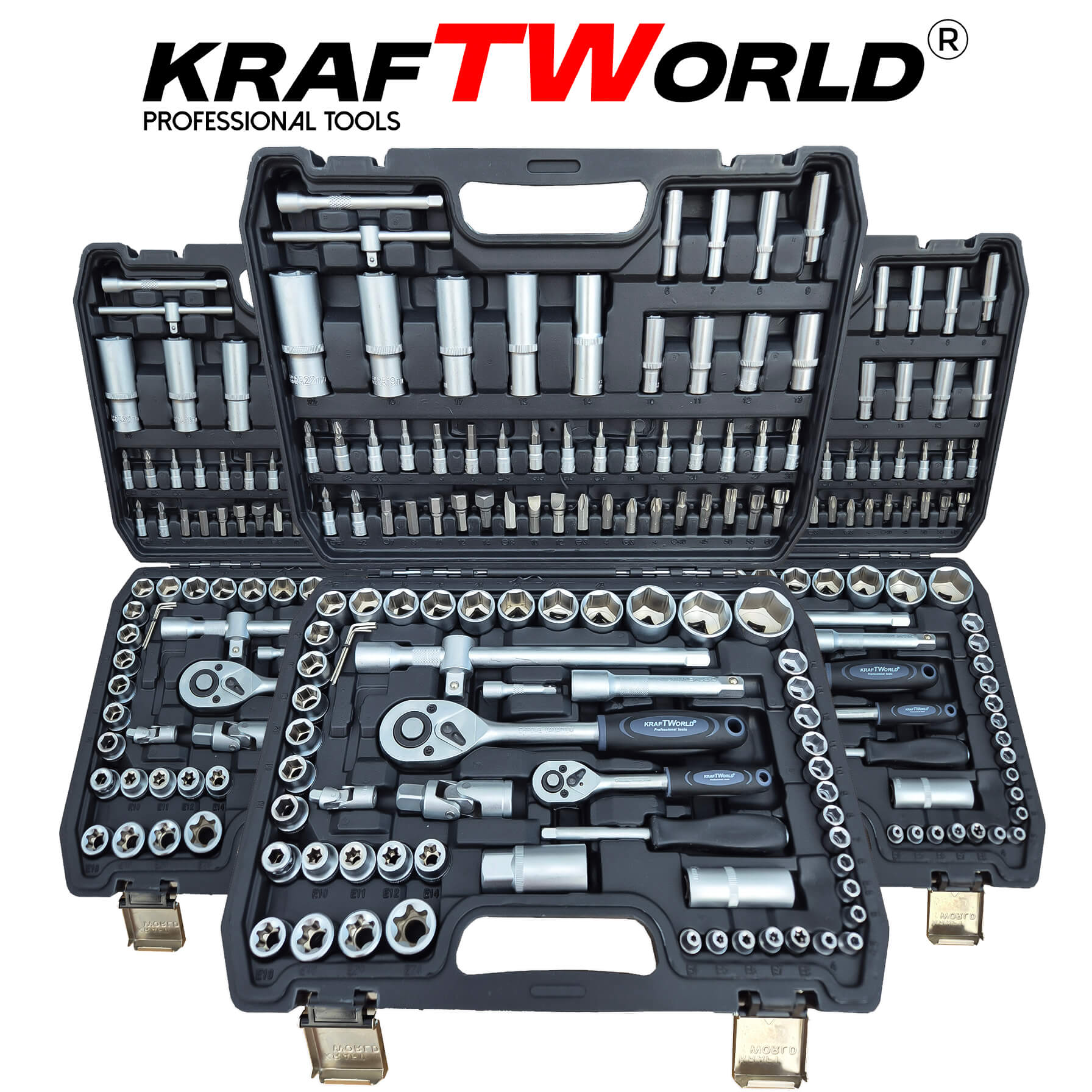 Гедоре 108 части KraftWorld – Професионален Комплект с тресчотка 1/2 и 1/4 АВТО Гедоре KraftWorld 108 части – пълен комплект инструменти