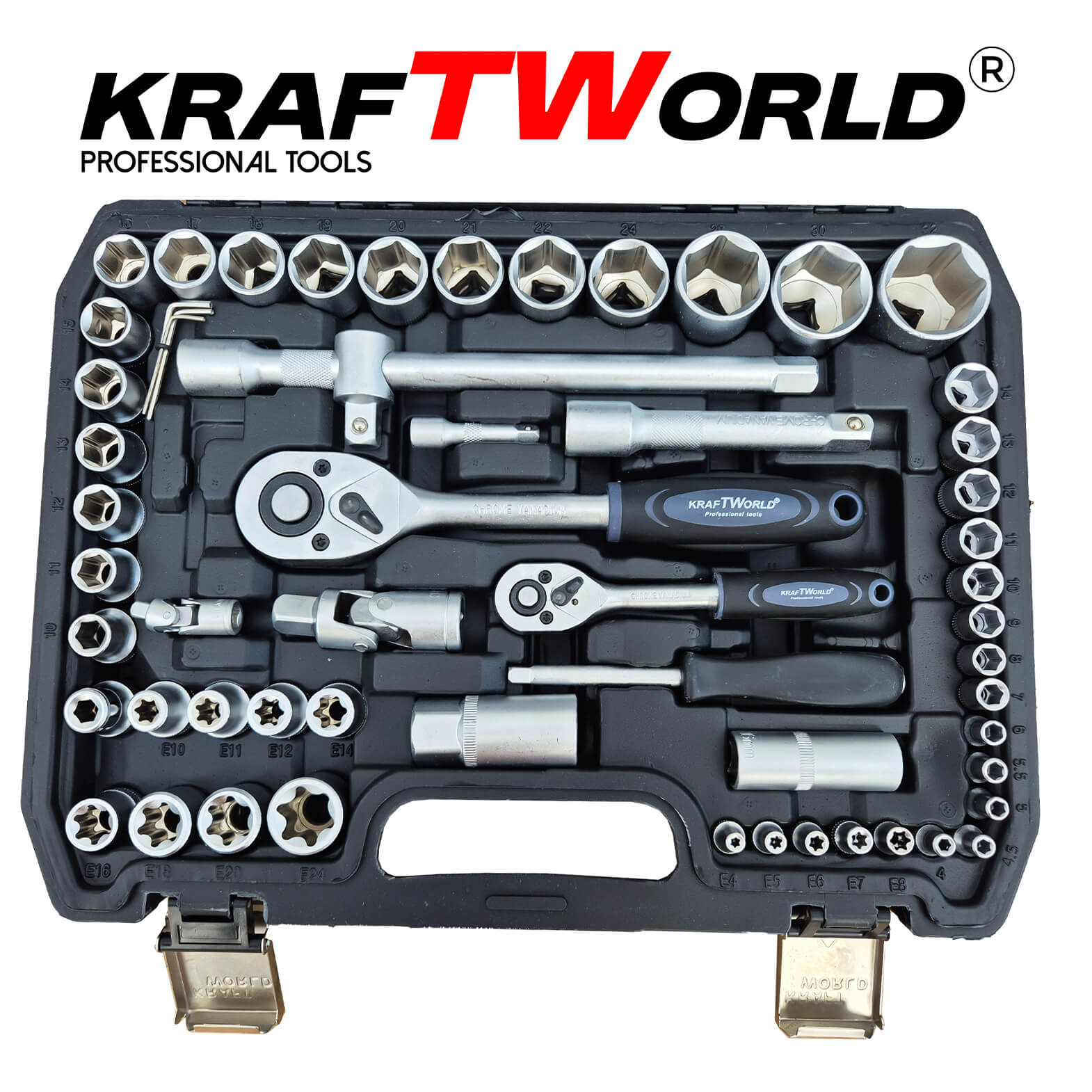 Гедоре 108 части KraftWorld – Професионален Комплект с тресчотка 1/2 и 1/4 АВТО Гедоре 108 части KraftWorld – Професионален Комплект с тресчотка 1/2 и 1/4