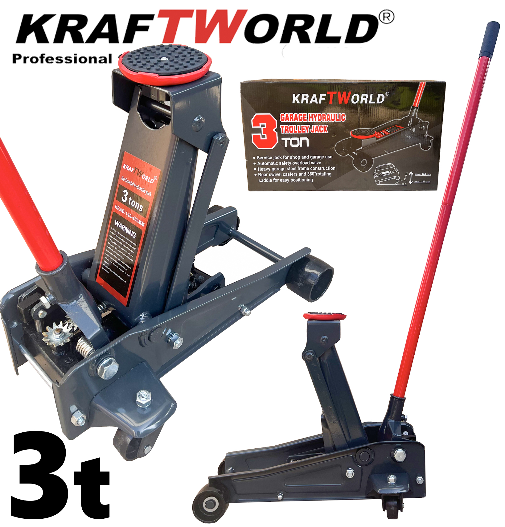 Нископрофилен Хидравличен Крик тип крокодил 3Т KraftWorld 140-460 мм АВТО Нископрофилен хидравличен крик KraftWorld 3T тип крокодил за автомобили