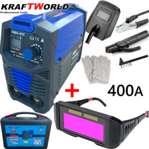 Инверторен Електрожен 400А KraftWorld + Соларни Очила – с Дисплей, Куфар, Кабели, Маска, Чукче ЕЛЕКТРОЖЕНИ Инверторен Електрожен 400А KraftWorld + Соларни Очила – с Дисплей, Куфар, Кабели, Маска, Чукче