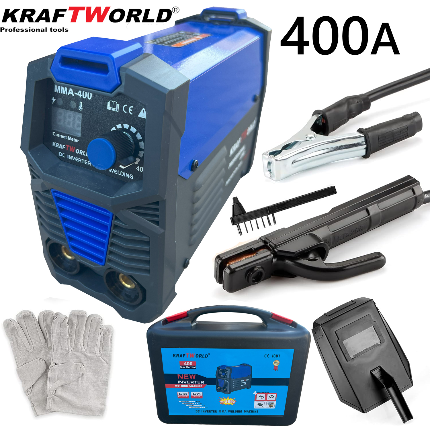 Инверторен Електрожен 400А KraftWorld с Дисплей и Куфар + Подаръци ЕЛЕКТРОЖЕНИ Инверторен Електрожен 400А KraftWorld с Дисплей и Куфар + Подаръци