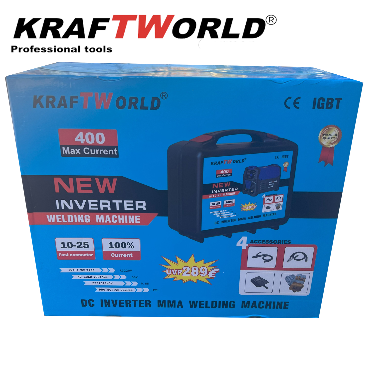 Инверторен Електрожен 400А KraftWorld + Соларна Маска – с Дисплей, Куфар, Кабели, Маска, Чукче ЕЛЕКТРОЖЕНИ Инверторен Електрожен 400А KraftWorld + Соларна Маска – с Дисплей, Куфар, Кабели, Маска, Чукче