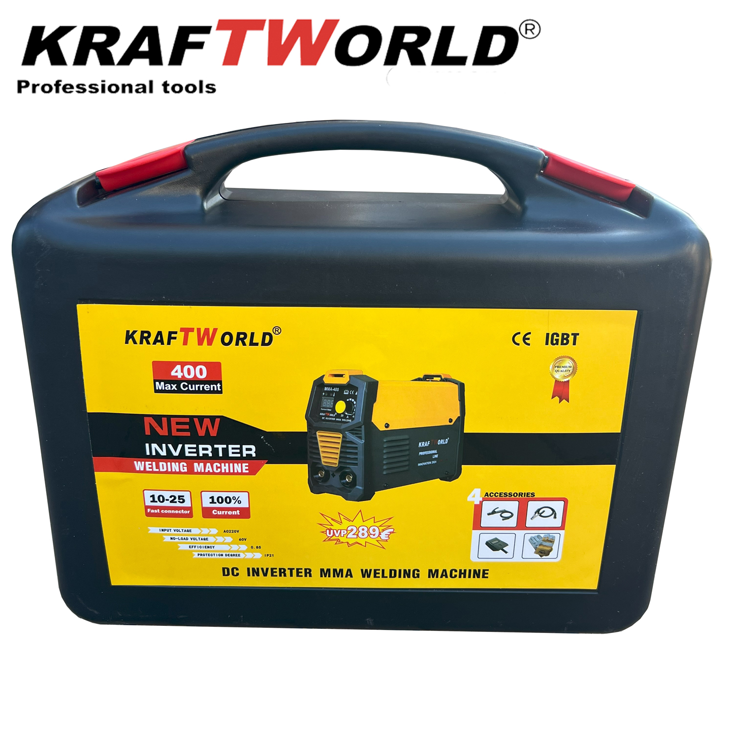 Инверторен Електрожен 400А KraftWorld + Соларни Очила – с Дисплей, Куфар, Кабели, Маска, Чукче ЕЛЕКТРОЖЕНИ Инверторен Електрожен 400А KraftWorld + Соларни Очила – с Дисплей, Куфар, Кабели, Маска, Чукче