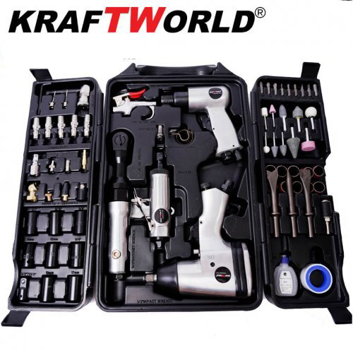 Професионален Комплект Пневматични Инструменти KraftWorld 71 Части за Всяка Задача! АВТО Професионален Комплект Пневматични Инструменти KraftWorld 71 Части за Всяка Задача!