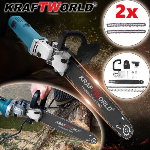 Приставка верижна кастрачка KraftWorld с 2бр верига – резачка за ъглошлайф ДВОР И ГРАДИНА Приставка верижна кастрачка KraftWorld с 2бр верига – резачка за ъглошлайф
