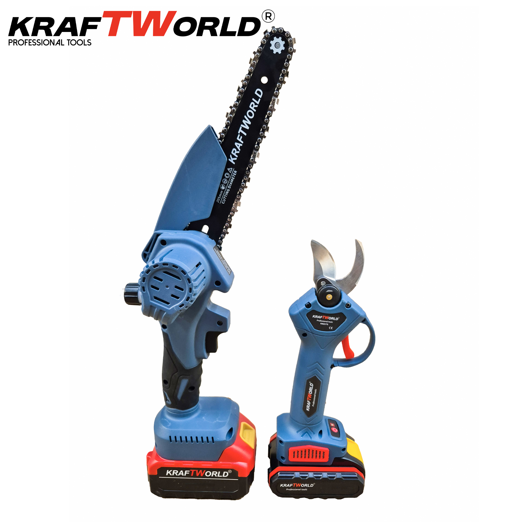 Комплект: Мини Резачка и Лозарска Ножица KraftWorld с 2бр батерии АКУМУЛАТОРНИ ИНСТРУМЕНТИ Комплект: Мини Резачка и Лозарска Ножица KraftWorld с 2бр батерии
