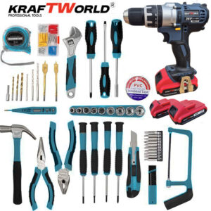 Акумулаторен Ударен Винтоверт KraftWorld с 2 Батерии 24V 4Ah с 111 части Комплект Инструменти
