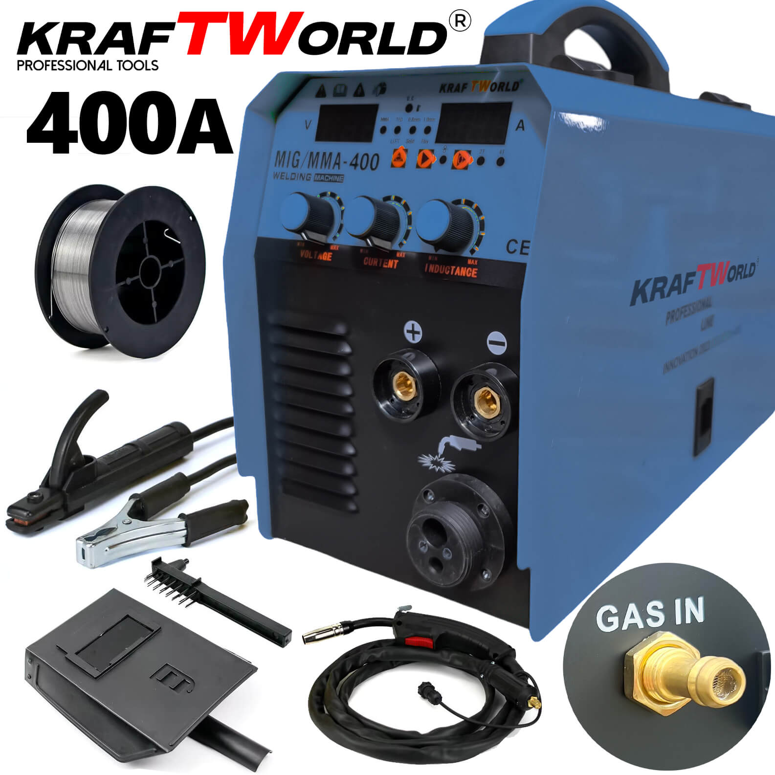Професионален Инверторен Електрожен KraftWorld 400А с Телоподаващо 2в1 – Компактен и Мощен ЕЛЕКТРОЖЕНИ Професионален Инверторен Електрожен KraftWorld 400А с Телоподаващо 2в1 – Компактен и Мощен