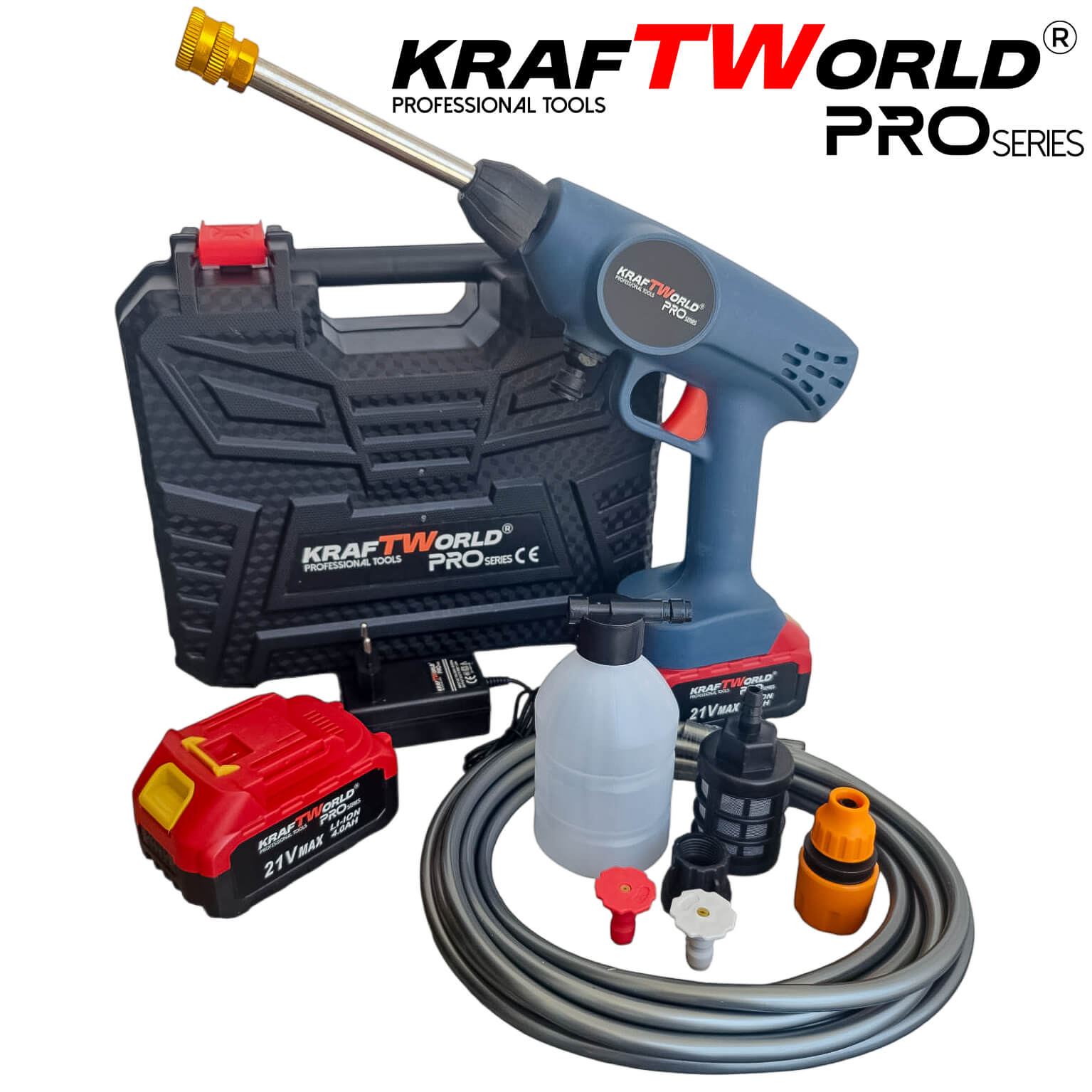 Акумулаторна Водоструйка KraftWorld 26 бара, с контейнер за препарат АВТО Акумулаторна Водоструйка KraftWorld 26 бара, с контейнер за препарат