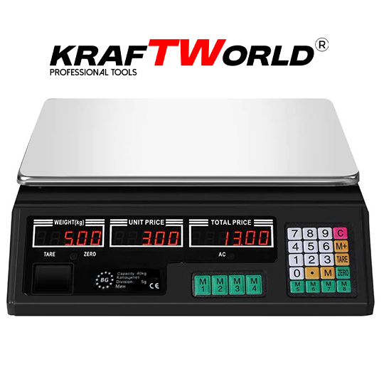 Електронен кантар KraftWorld до 40 кг – Везна с метален плот,памет за 7 артикула ЗА ДОМА Електронен кантар KraftWorld до 40 кг – Везна с метален плот,памет за 7 артикула