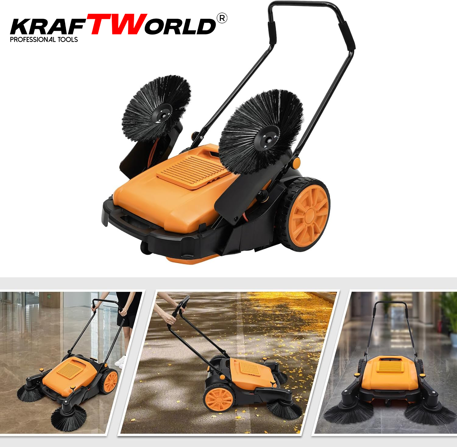 Механична машина за метене KraftWorld с 45л контейнер и 105см ширина ДВОР И ГРАДИНА Механична машина за метене KraftWorld с 45л контейнер и 105см ширина