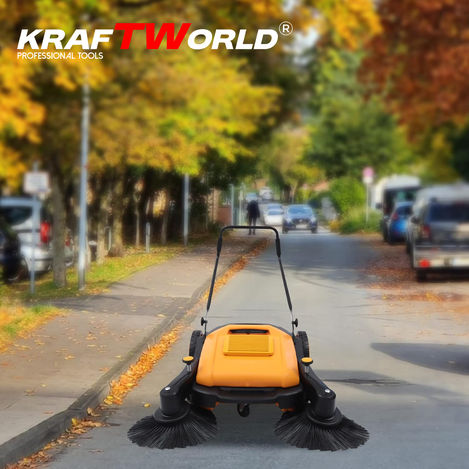 Механична машина за метене KraftWorld с 45л контейнер и 105см ширина ДВОР И ГРАДИНА Механична машина за метене KraftWorld с 45л контейнер и 105см ширина