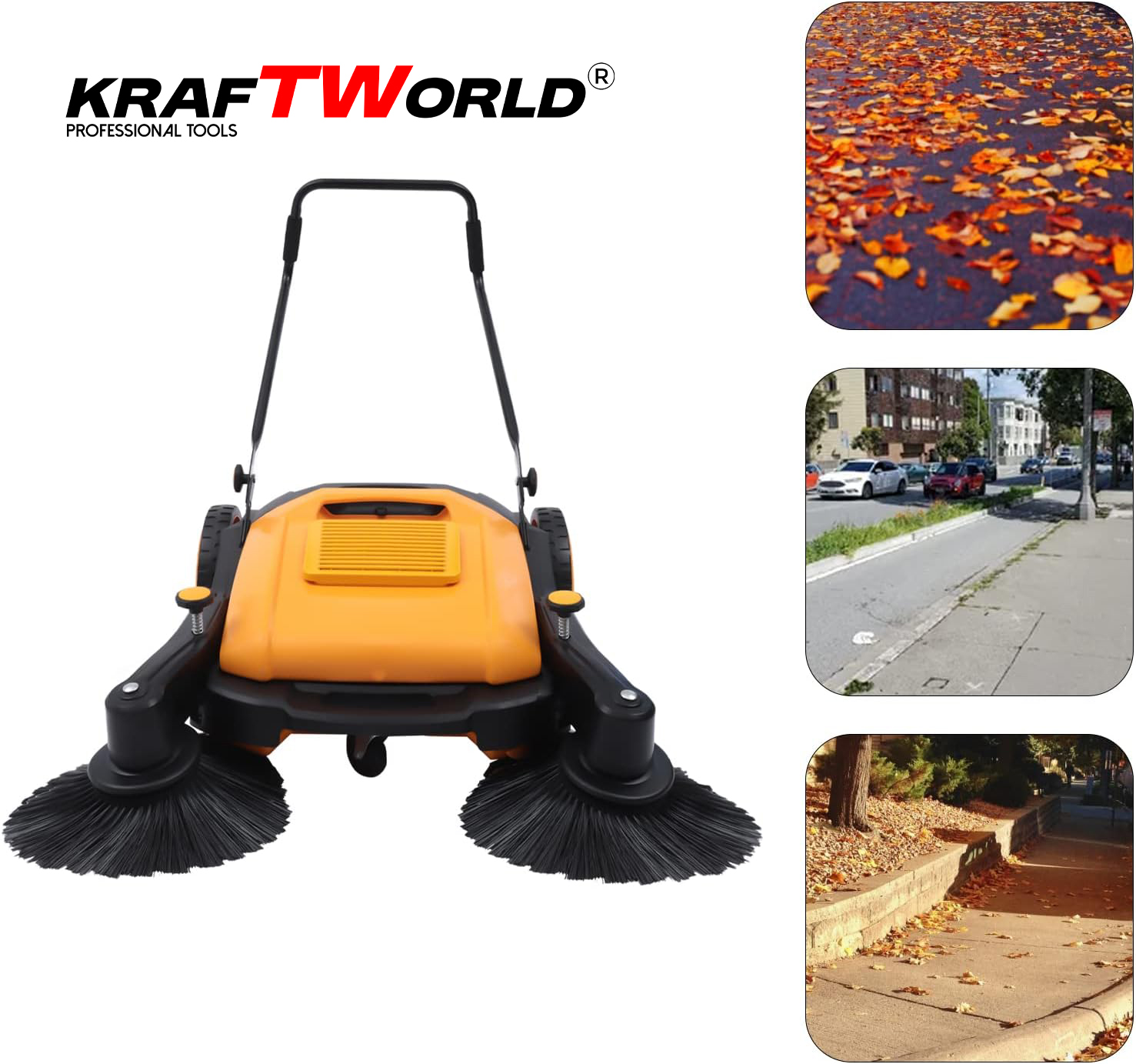Механична машина за метене KraftWorld с 45л контейнер и 105см ширина ДВОР И ГРАДИНА Механична машина за метене KraftWorld с 45л контейнер и 105см ширина