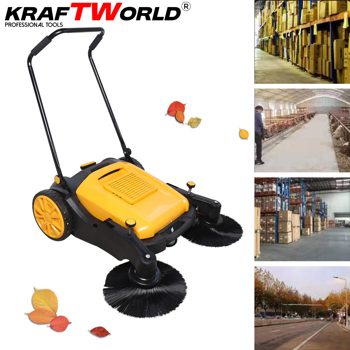 Механична машина за метене KraftWorld с 45л контейнер и 105см ширина ДВОР И ГРАДИНА Механична машина за метене KraftWorld с 45л контейнер и 105см ширина