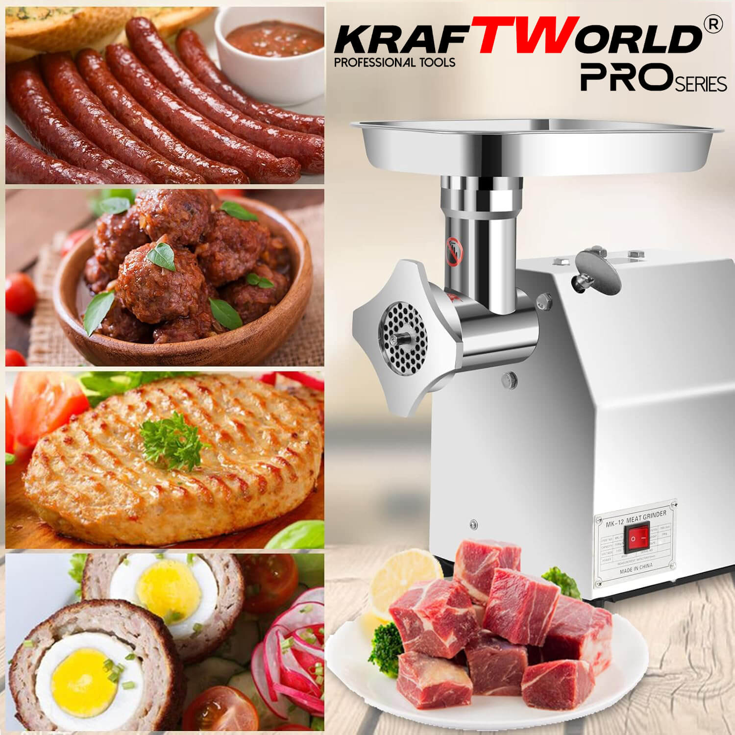 Професионална Месомелачка KraftWorld 1200W KW-1426, TK/MK-12 , Висока Производителност До 180 кг/час ЗА ДОМА Професионална Месомелачка KraftWorld 1200W KW-1426, TK/MK-12 , Висока Производителност До 180 кг/час