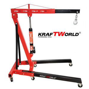 KraftWorld Кран за Двигатели – 2 Тона, Сгъваеми Крака и Регулируемо Рамо