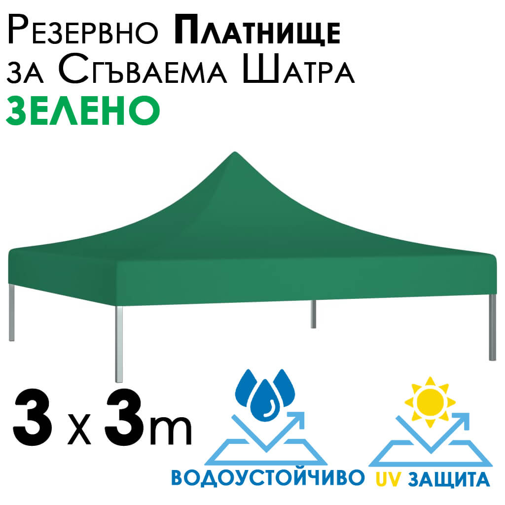 Зелено платнище за шатра 3×3 – Водоустойчиво и UV защитено резервно покривало за тента ДВОР И ГРАДИНА Зелено платнище за шатра 3×3 – Водоустойчиво и UV защитено резервно покривало за тента