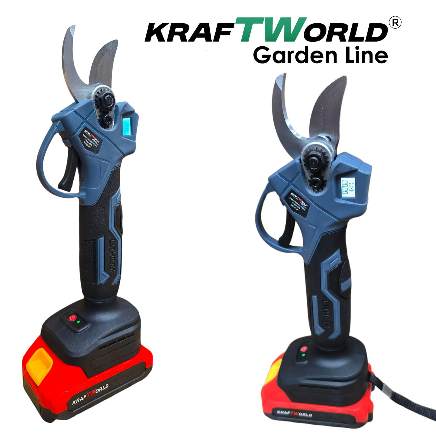 Акумулаторна Лозарска Ножица KraftWorld 24V 4Ah с LCD дисплей АКУМУЛАТОРНИ ИНСТРУМЕНТИ Акумулаторна Лозарска Ножица KraftWorld 24V 4Ah с LCD дисплей