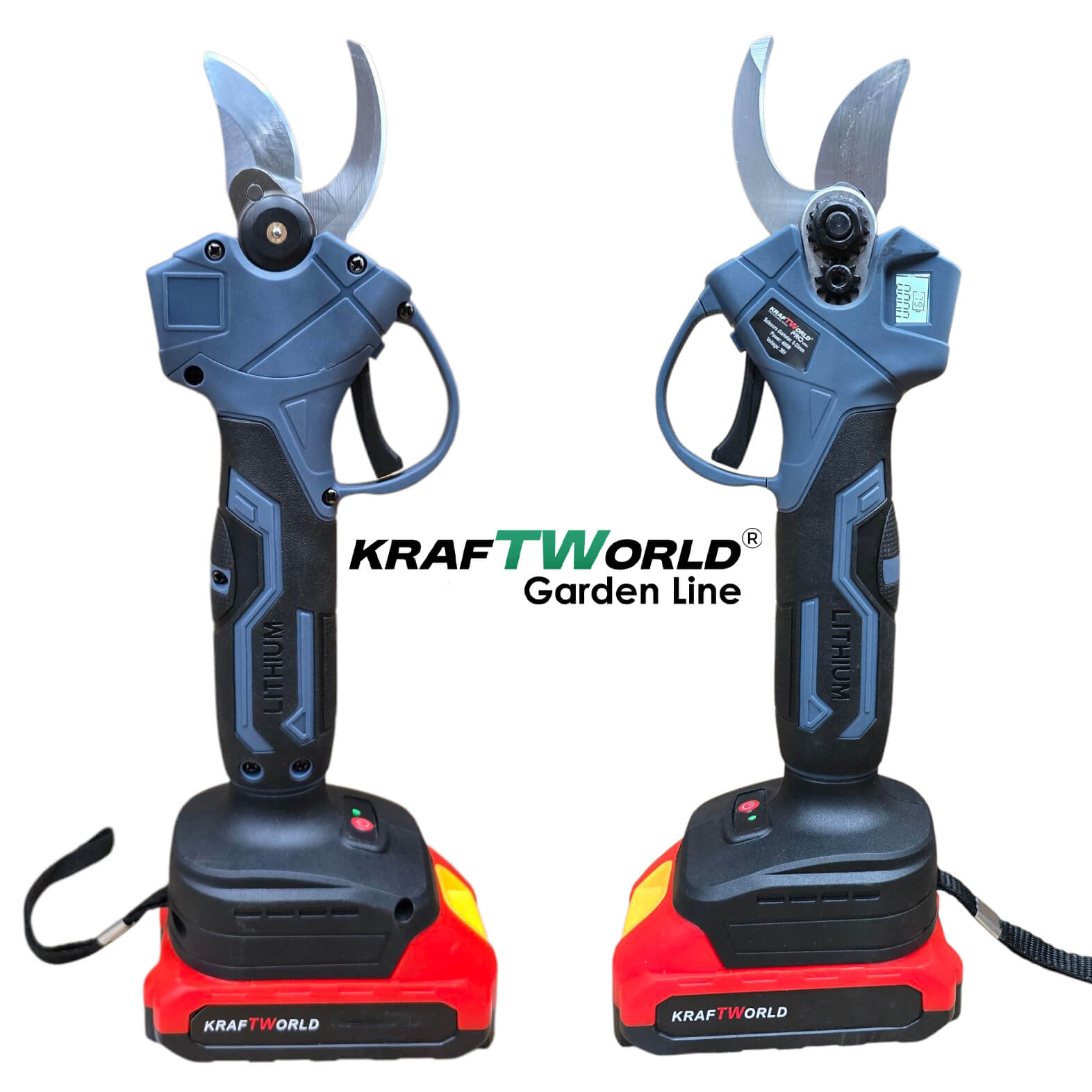 Акумулаторна Лозарска Ножица KraftWorld 24V 4Ah с LCD дисплей АКУМУЛАТОРНИ ИНСТРУМЕНТИ Акумулаторна Лозарска Ножица KraftWorld 24V 4Ah с LCD дисплей
