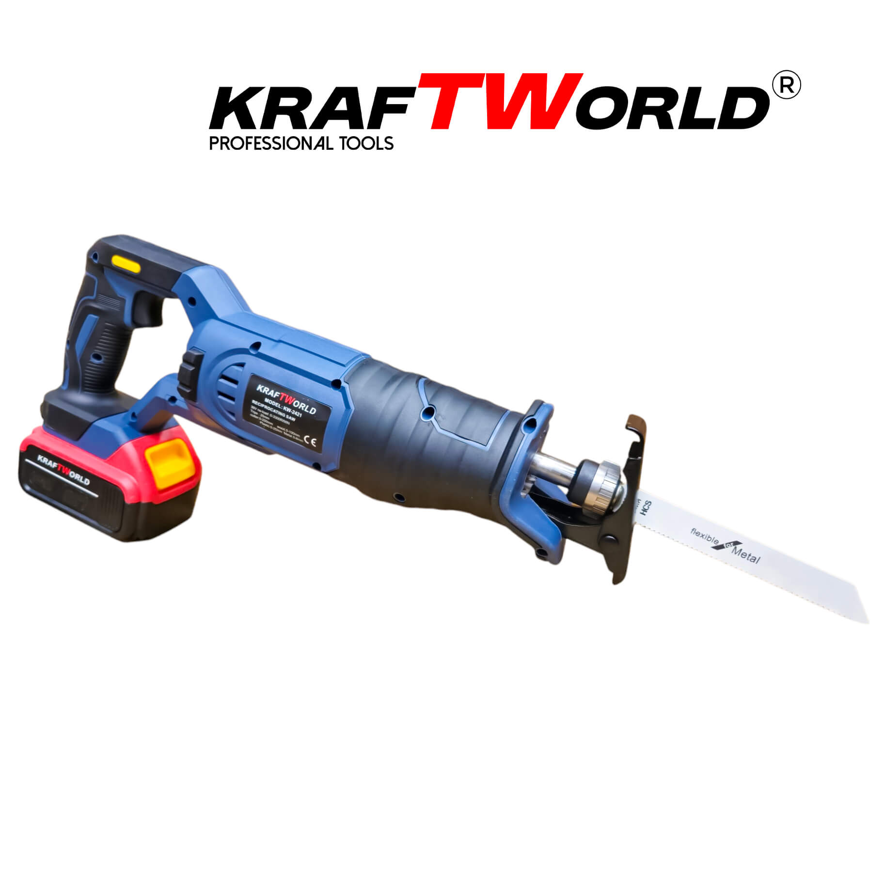 Професионален Акумулаторен Саблен Трион KraftWorld + 3 ножчета АКУМУЛАТОРНИ ИНСТРУМЕНТИ Професионален Акумулаторен Саблен Трион KraftWorld + 3 ножчета