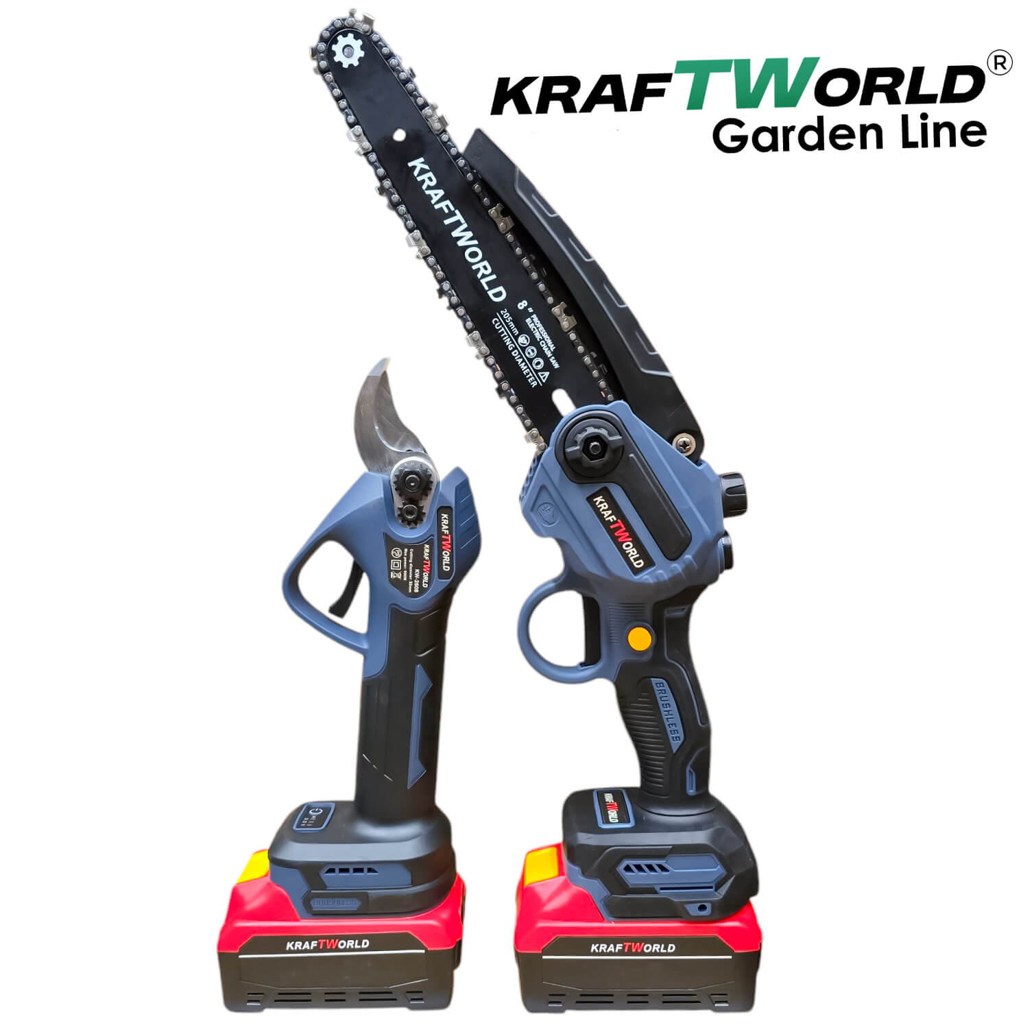 Комплект Акумулаторна Лозарска Ножица и Резачка за Клони KraftWorld с 2 шини 15см и 20см АКУМУЛАТОРНИ ИНСТРУМЕНТИ Комплект Акумулаторна Лозарска Ножица и Резачка за Клони KraftWorld с 2 шини 15см и 20см
