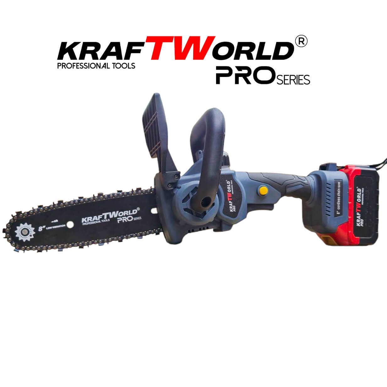 KraftWorld Акумулаторна Верижна Резачка 8″ с Авто Омасляване, Brushless Мотор АКУМУЛАТОРНИ ИНСТРУМЕНТИ KraftWorld Акумулаторна Верижна Резачка 8″ с Авто Омасляване, Brushless Мотор