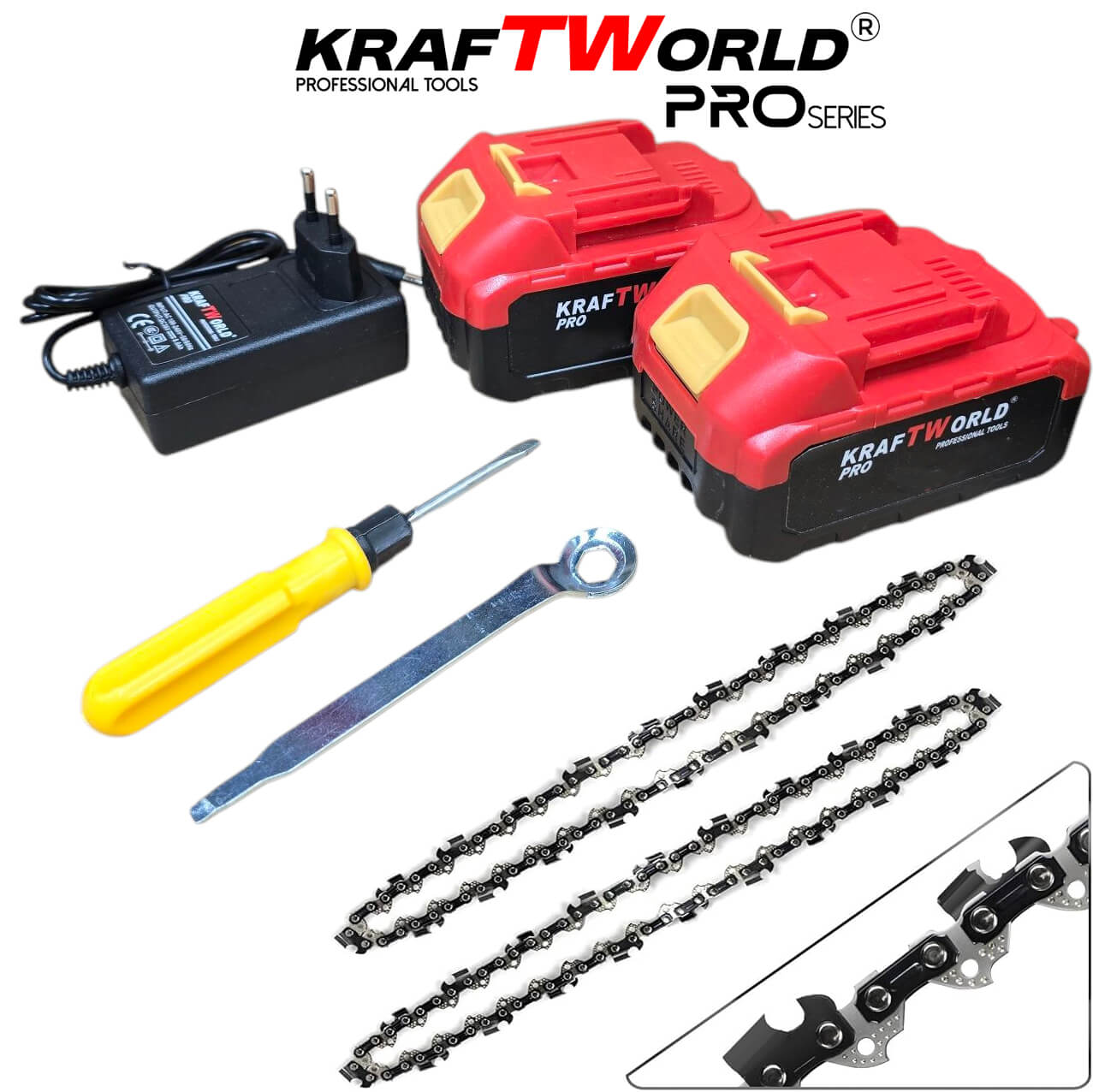 KraftWorld Акумулаторна Верижна Резачка 8″ с Авто Омасляване, Brushless Мотор АКУМУЛАТОРНИ ИНСТРУМЕНТИ KraftWorld Акумулаторна Верижна Резачка 8″ с Авто Омасляване, Brushless Мотор
