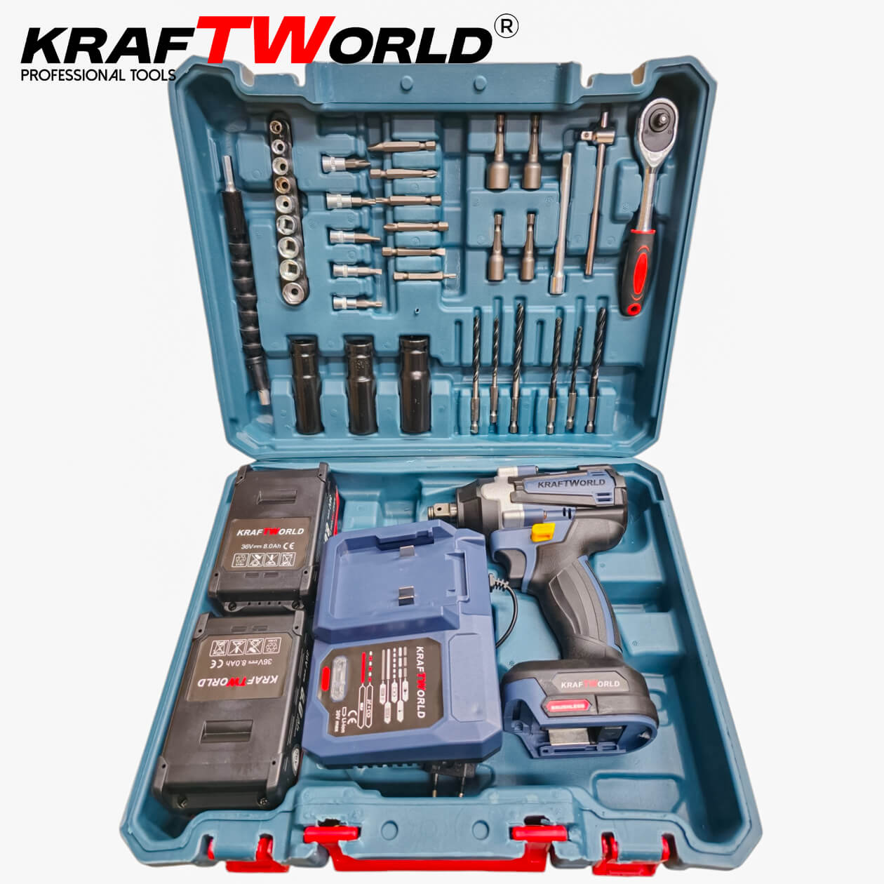 KraftWorld Акумулаторен Ударен Гайковерт 24V 4Ah – 850Nm + Куфар и 35 Части! АВТО KraftWorld Акумулаторен Ударен Гайковерт 24V 4Ah – 850Nm + Куфар и 35 Части!