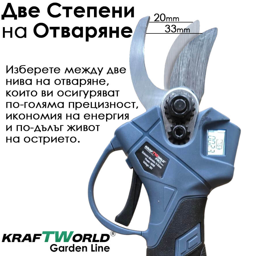 Акумулаторен градински комплект KraftWorld 3 в 1 – лозарска ножица, мини резачка и телескопичен прът АКУМУЛАТОРНИ ИНСТРУМЕНТИ Акумулаторен градински комплект KraftWorld 3 в 1 – лозарска ножица, мини резачка и телескопичен прът