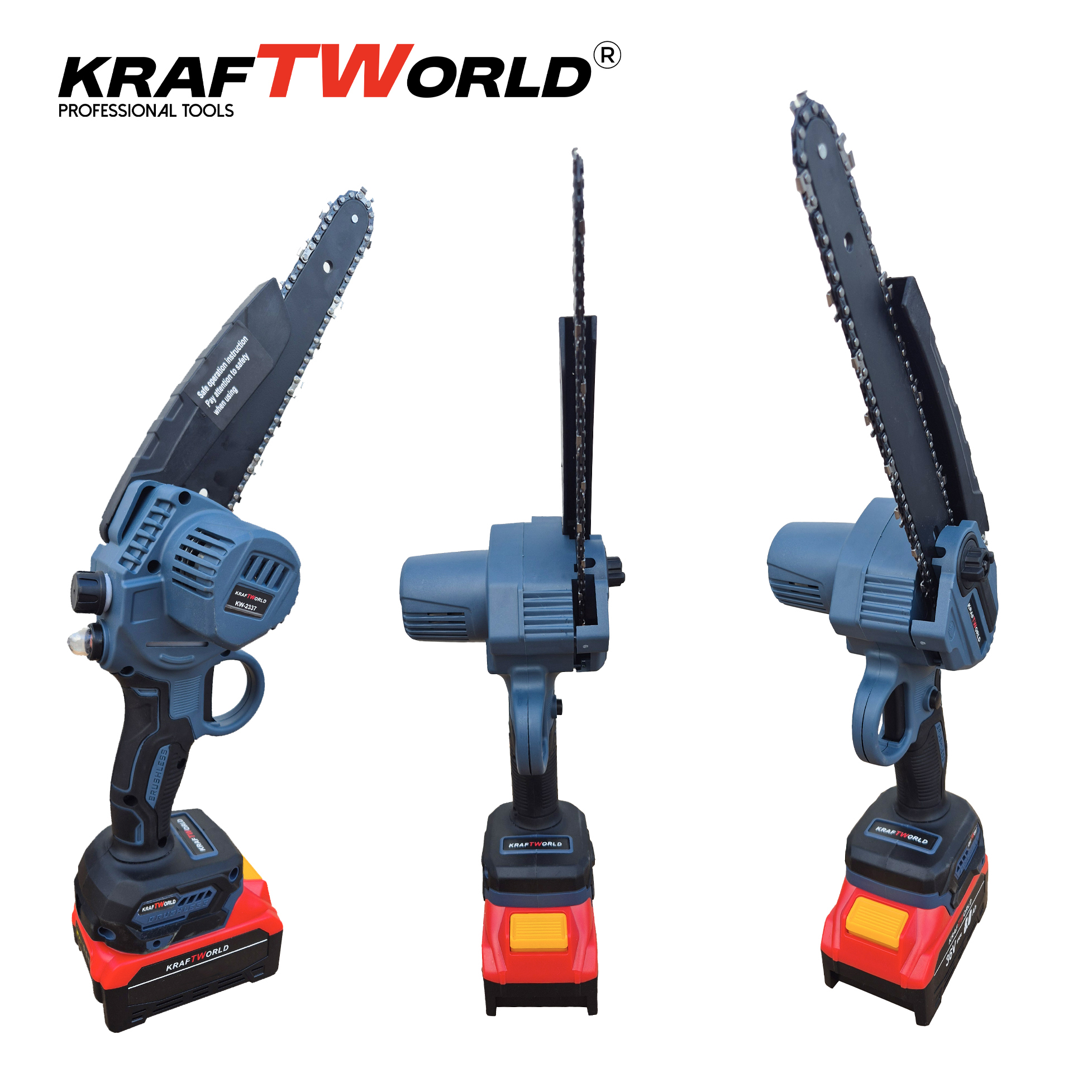 Мини Резачка за Клони KraftWorld с Две Батерии 36V 8А с Автоматично Омасляване и Две Вериги АКУМУЛАТОРНИ ИНСТРУМЕНТИ Мини Резачка за Клони KraftWorld с Две Батерии 36V 8А с Автоматично Омасляване и Две Вериги