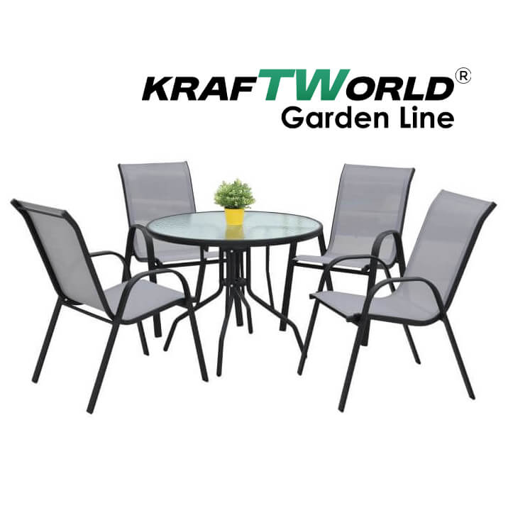 Градински Kомплект Capri – 4 Стола и кръгла Маса Kraftworld Gardenline Водоустойчив ГРАДИНСКИ МЕБЕЛИ Градински Kомплект Capri – 4 Стола и кръгла Маса Kraftworld Gardenline Водоустойчив
