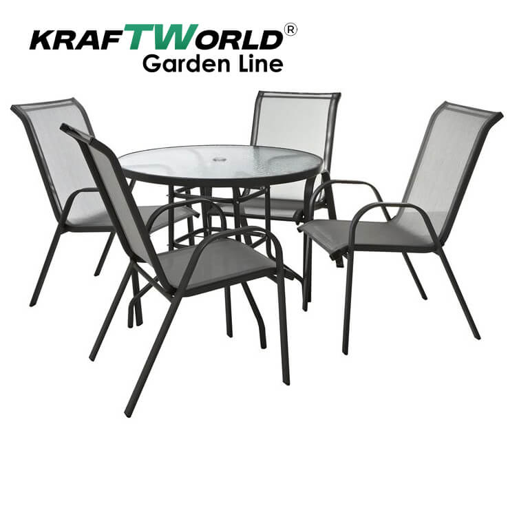 Градински Kомплект Capri – 4 Стола и кръгла Маса Kraftworld Gardenline Водоустойчив ГРАДИНСКИ МЕБЕЛИ Градински Kомплект Capri – 4 Стола и кръгла Маса Kraftworld Gardenline Водоустойчив