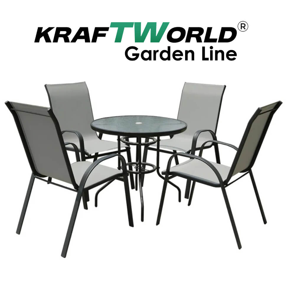 Градински Kомплект Capri – 4 Стола и кръгла Маса Kraftworld Gardenline Водоустойчив ГРАДИНСКИ МЕБЕЛИ Градински Kомплект Capri – 4 Стола и кръгла Маса Kraftworld Gardenline Водоустойчив