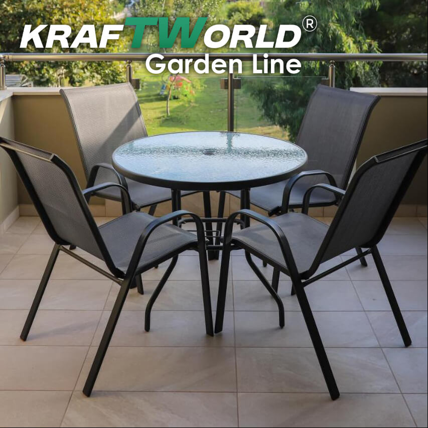 Градински Kомплект Capri – 4 Стола и кръгла Маса Kraftworld Gardenline Водоустойчив ГРАДИНСКИ МЕБЕЛИ Градински Kомплект Capri – 4 Стола и кръгла Маса Kraftworld Gardenline Водоустойчив