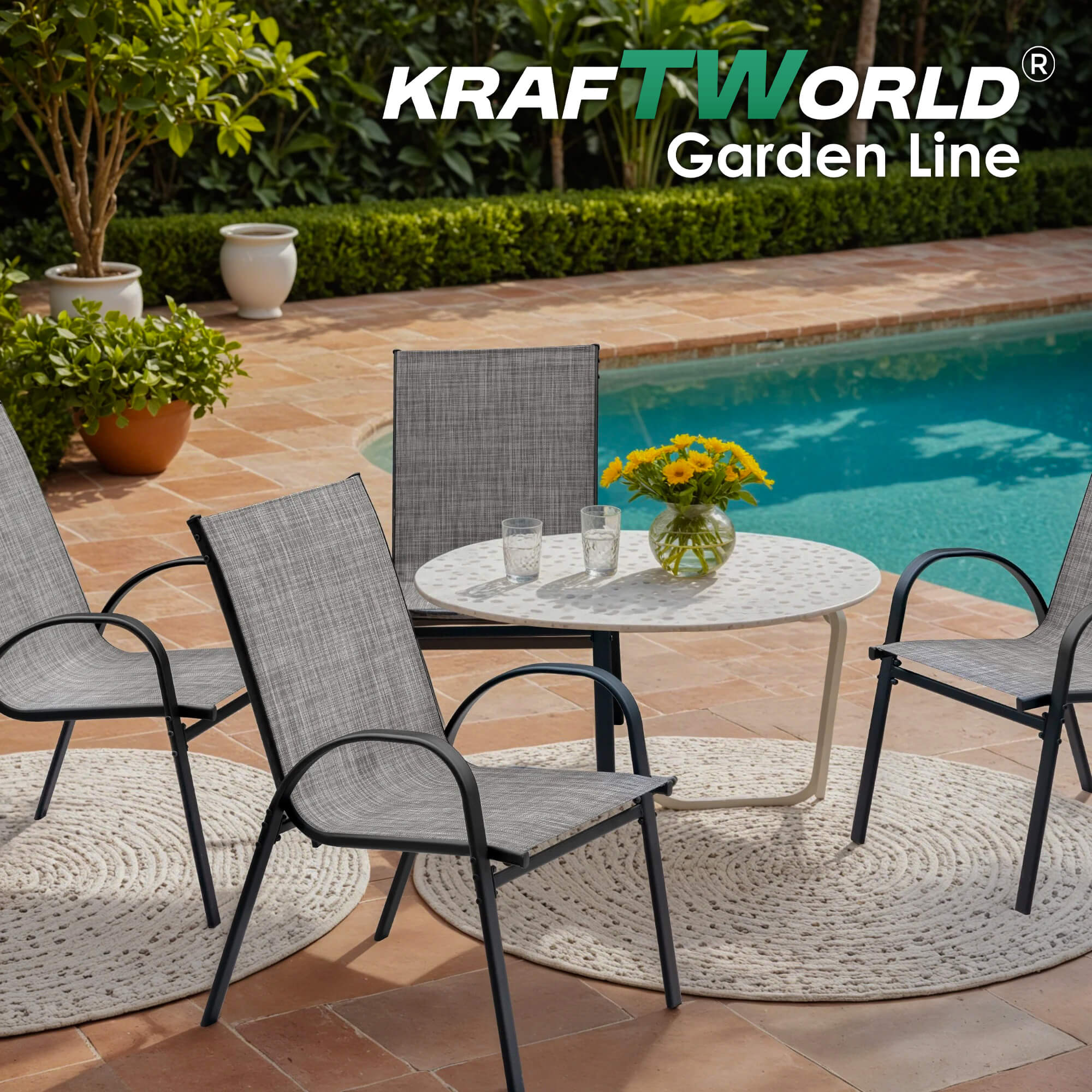 Градински Стол Capri – Kraftworld Gardenline – с Метална рамка и Дишаща материя ГРАДИНСКИ МЕБЕЛИ Градински Стол Capri – Kraftworld Gardenline – с Метална рамка и Дишаща материя
