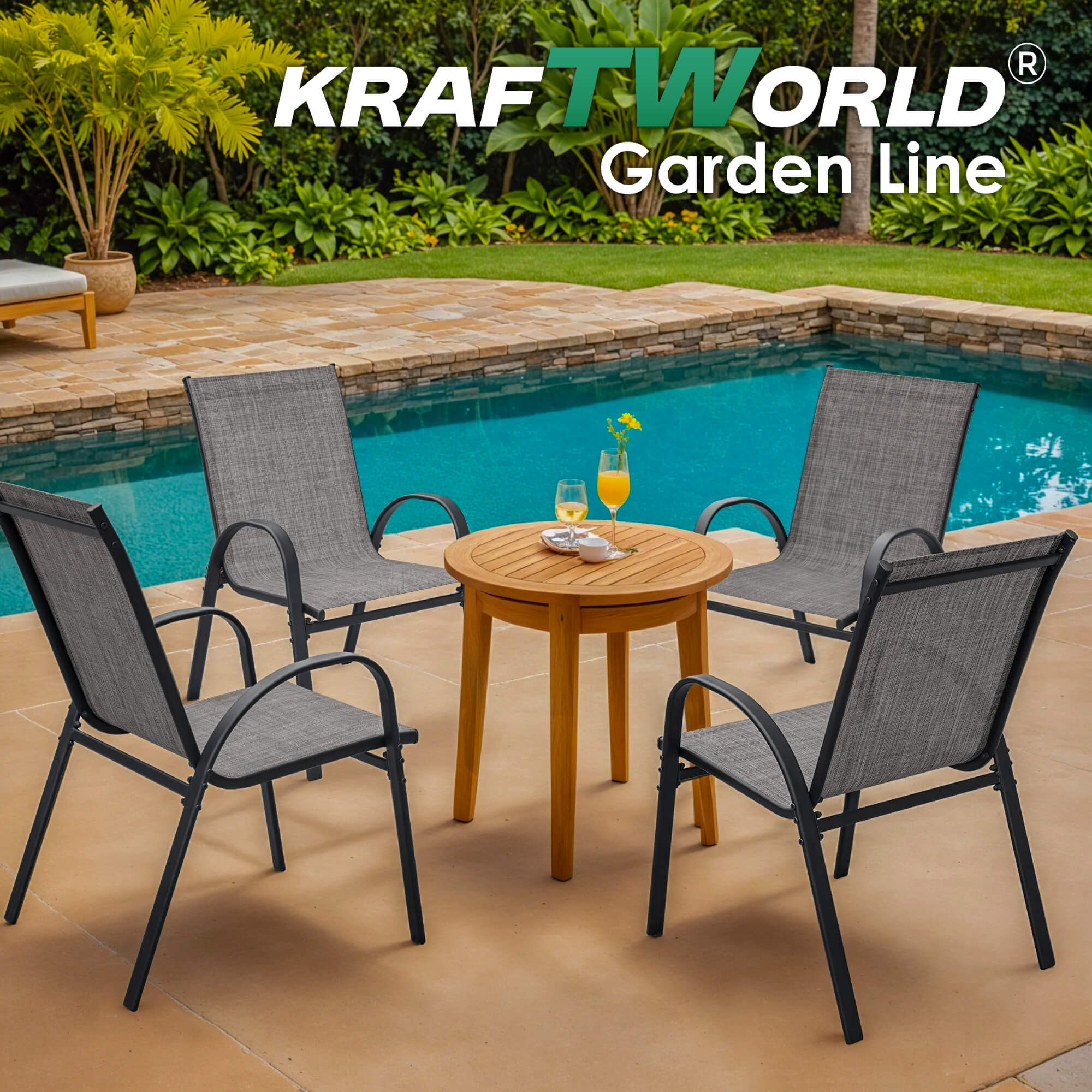 Градински Стол Capri – Kraftworld Gardenline – с Метална рамка и Дишаща материя ГРАДИНСКИ МЕБЕЛИ Градински Стол Capri – Kraftworld Gardenline – с Метална рамка и Дишаща материя