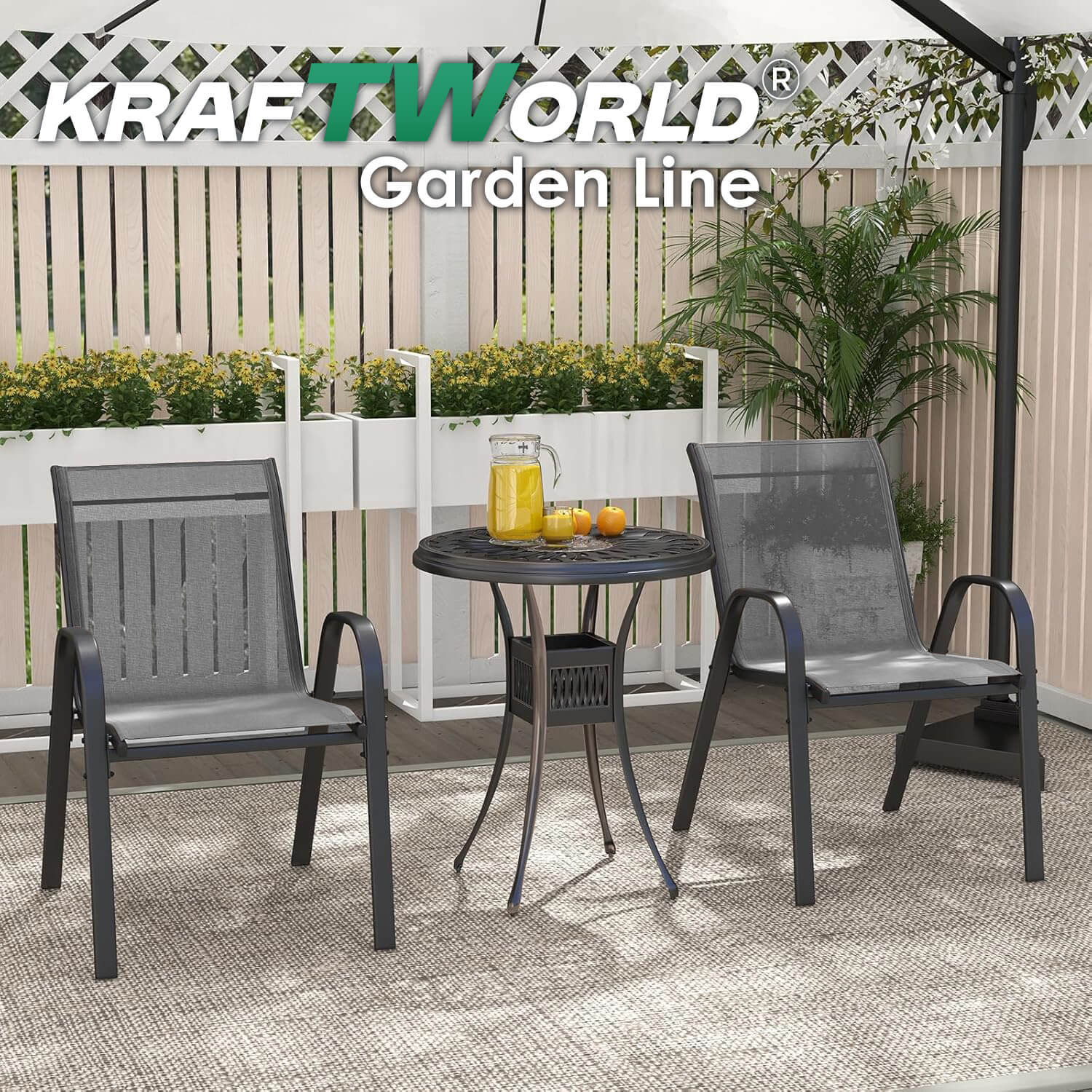 Градински Стол Capri – Kraftworld Gardenline – с Метална рамка и Дишаща материя ГРАДИНСКИ МЕБЕЛИ Градински Стол Capri – Kraftworld Gardenline – с Метална рамка и Дишаща материя