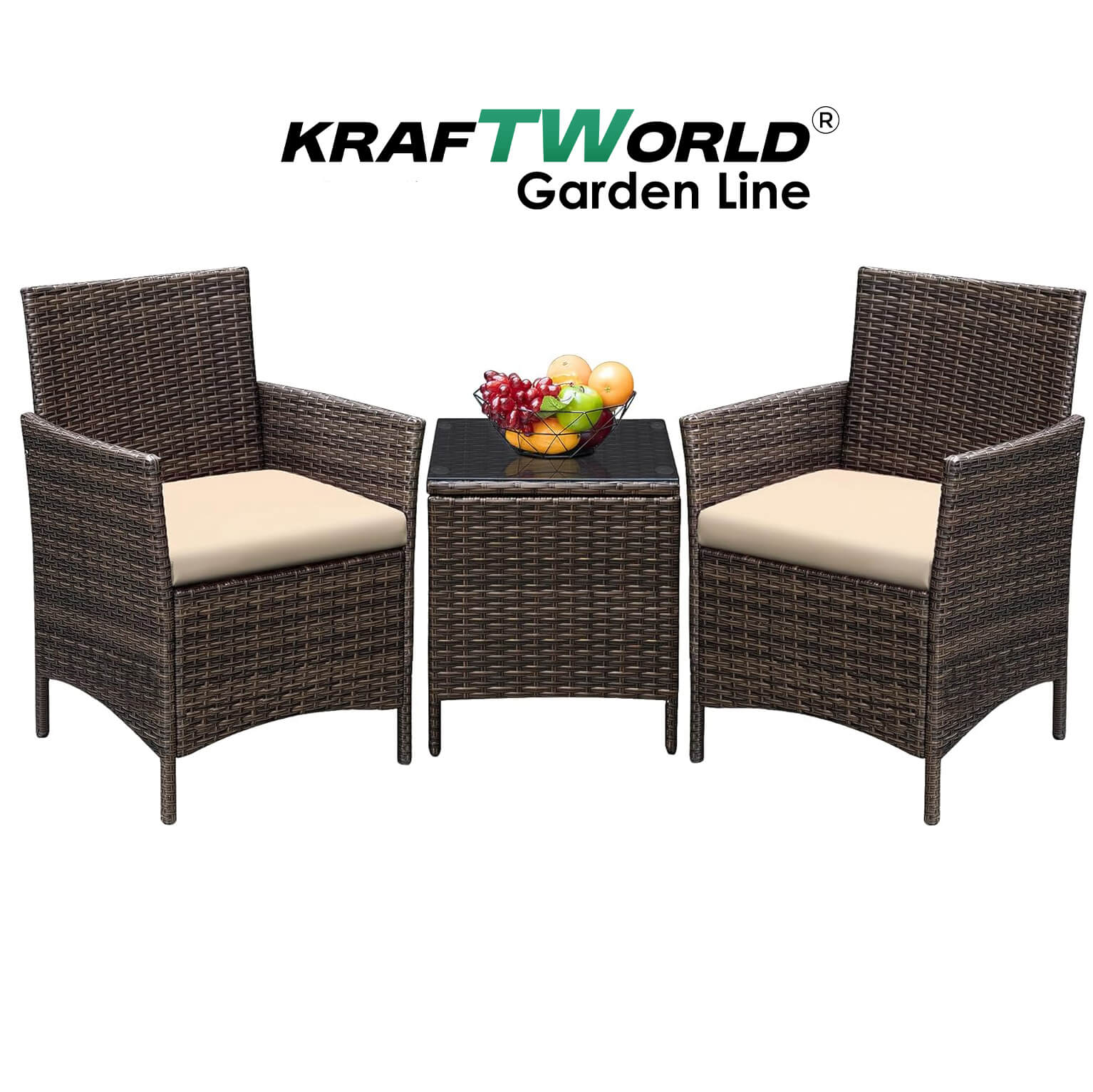 Луксозен Ратанов Комплект 2 Кресла и Маса Kraftworld Garden два стола и маса – UV и водоустойчиви ГРАДИНСКИ МЕБЕЛИ Луксозен Ратанов Комплект 2 Кресла и Маса Kraftworld Garden два стола и маса – UV и водоустойчиви