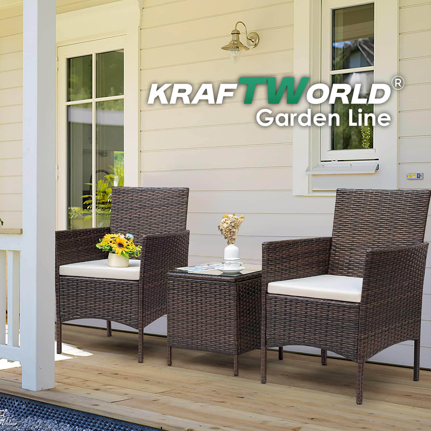 Луксозен Ратанов Комплект 2 Кресла и Маса Kraftworld Garden два стола и маса – UV и водоустойчиви ГРАДИНСКИ МЕБЕЛИ Луксозен Ратанов Комплект 2 Кресла и Маса Kraftworld Garden два стола и маса – UV и водоустойчиви