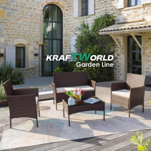 Луксозни Градински Мебели Kraftworld Garden – 2 кресла, диван и маса – Ратанов Комплект