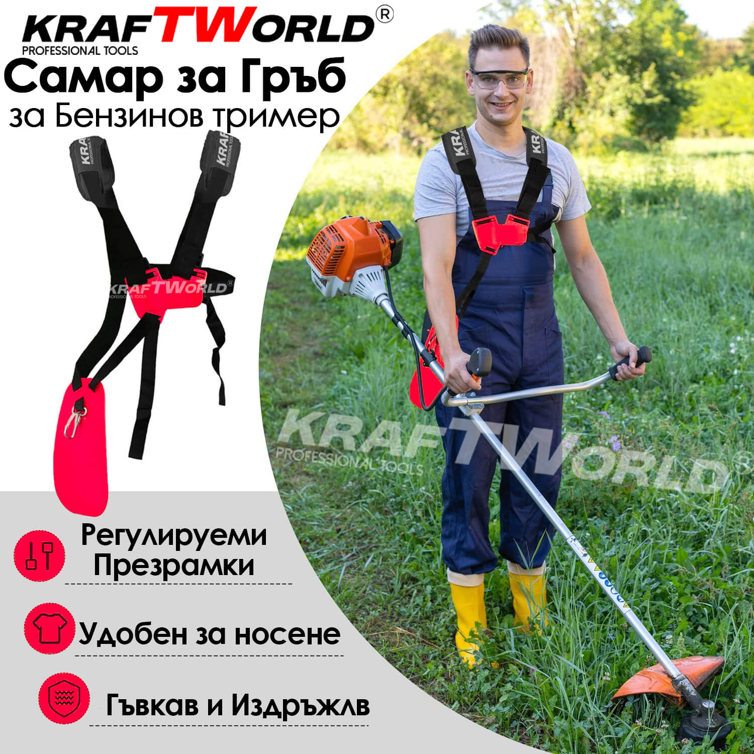 Профеционален самар за гръб Kraftworld за бензинов тример ГРАДИНСКИ ИНСТРУМЕНТИ Профеционален самар за гръб Kraftworld за бензинов тример
