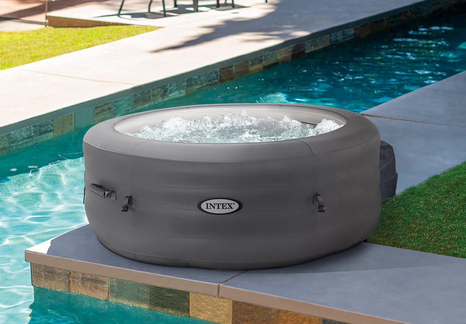 Intex SimpleSpa – Надуваемо Джакузи Ø196 см за 4 души с масажна система и отопление БАСЕЙНИ Intex SimpleSpa – Надуваемо Джакузи Ø196 см за 4 души с масажна система и отопление