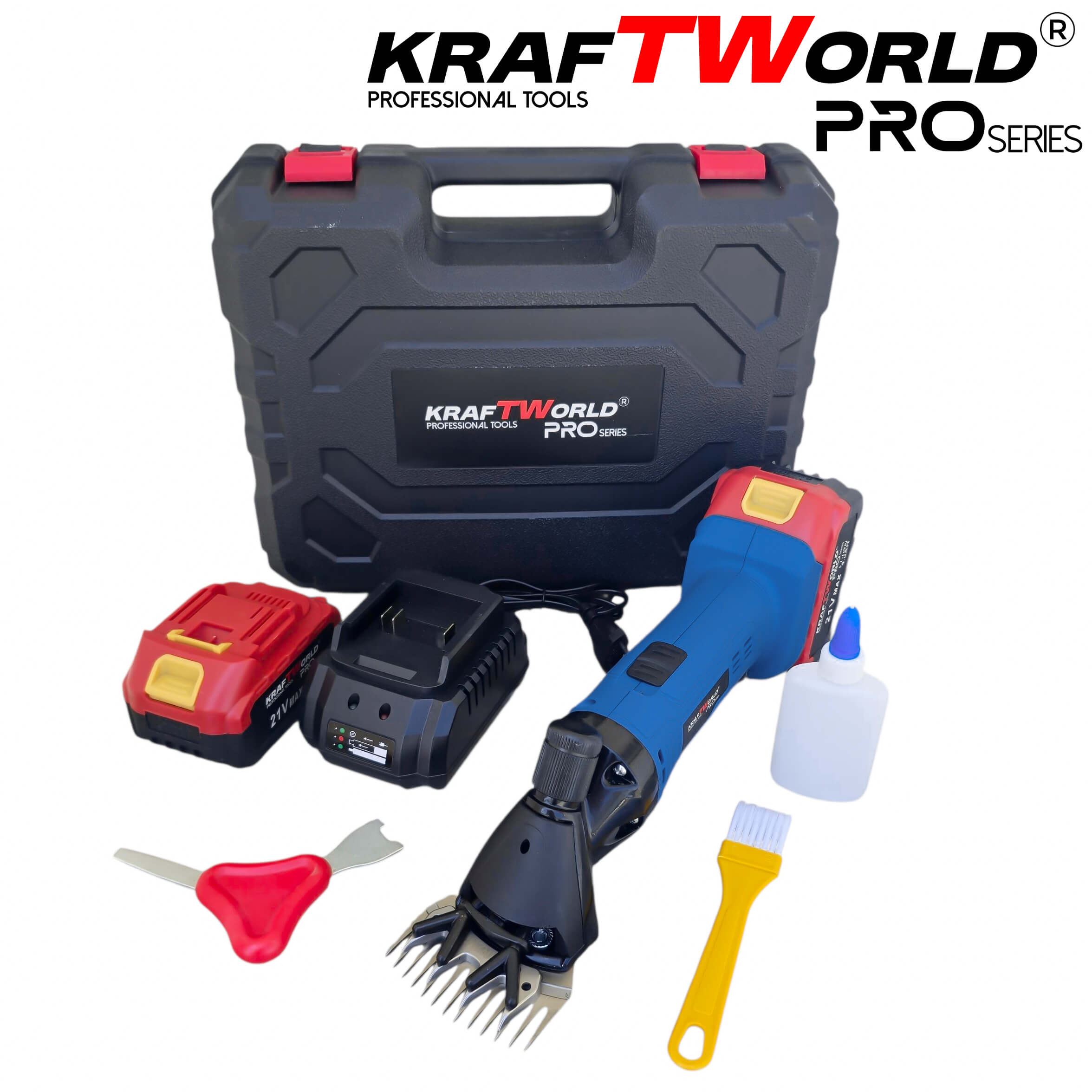 Акумулаторна Машинка за стригане на овце KraftWorld PRO безжична, с куфар АКУМУЛАТОРНИ ИНСТРУМЕНТИ Акумулаторна Машинка за стригане на овце KraftWorld PRO безжична, с куфар