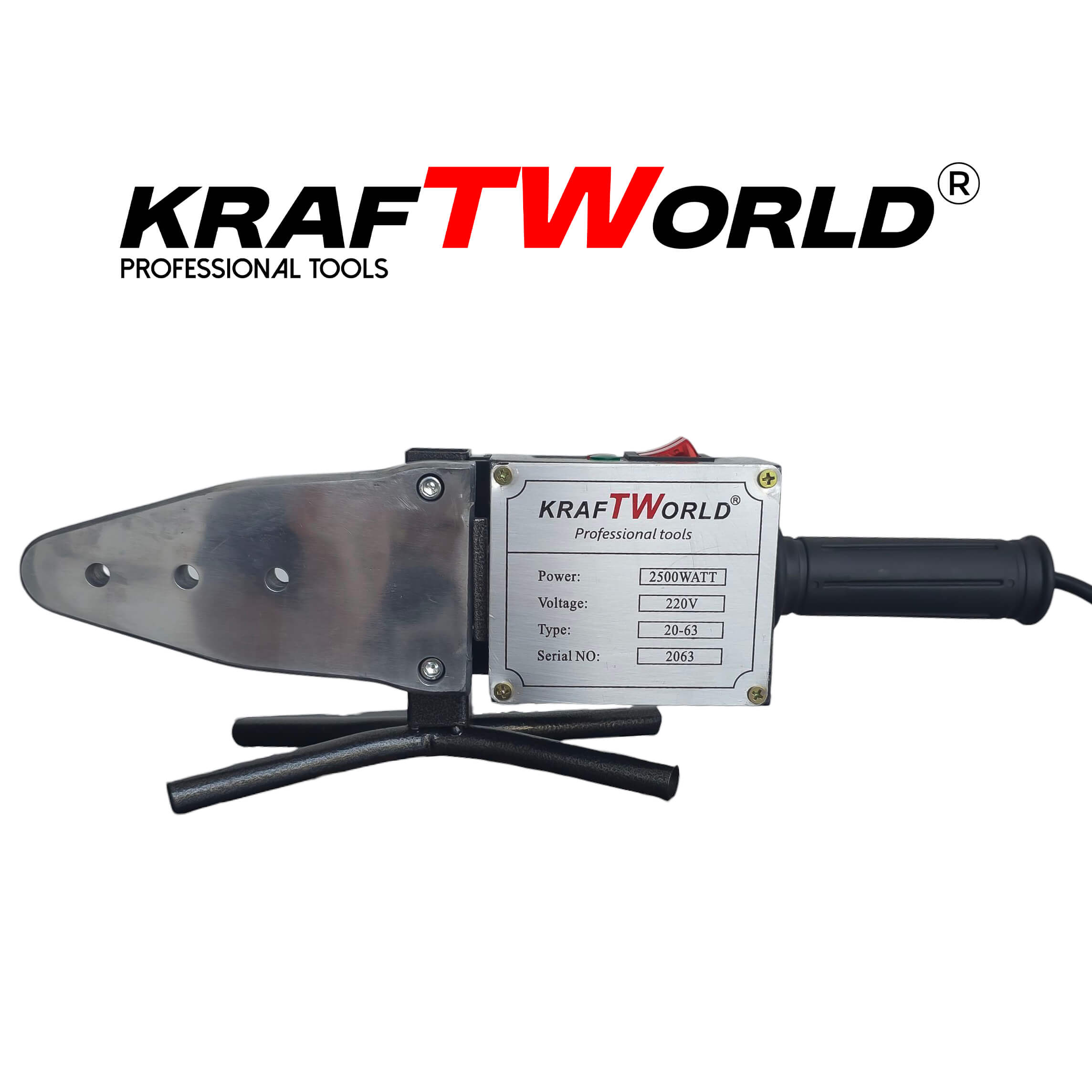 Лепачка KraftWorld 2500W за PPR тръби | Ф20–63 мм + Ножица и аксесоари в метален куфар ЕЛЕКТРИЧЕСКИ ИНСТРУМЕНТИ Лепачка KraftWorld 2500W за PPR тръби | Ф20–63 мм + Ножица и аксесоари в метален куфар