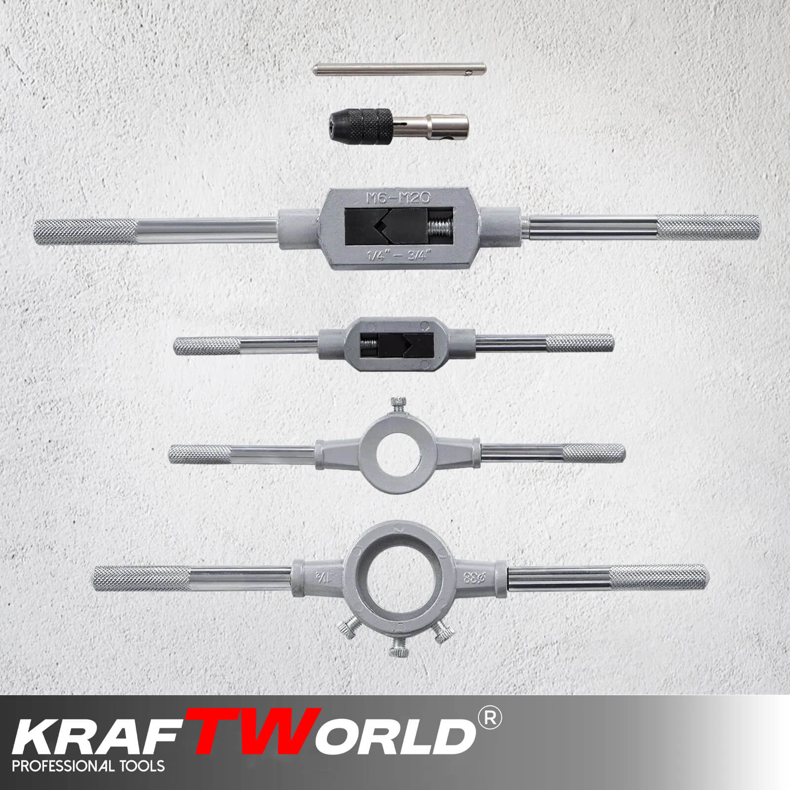 Комплект метчици и плашки KraftWorld 110 части РЪЧНИ ИНСТРУМЕНТИ Комплект метчици и плашки KraftWorld 110 части