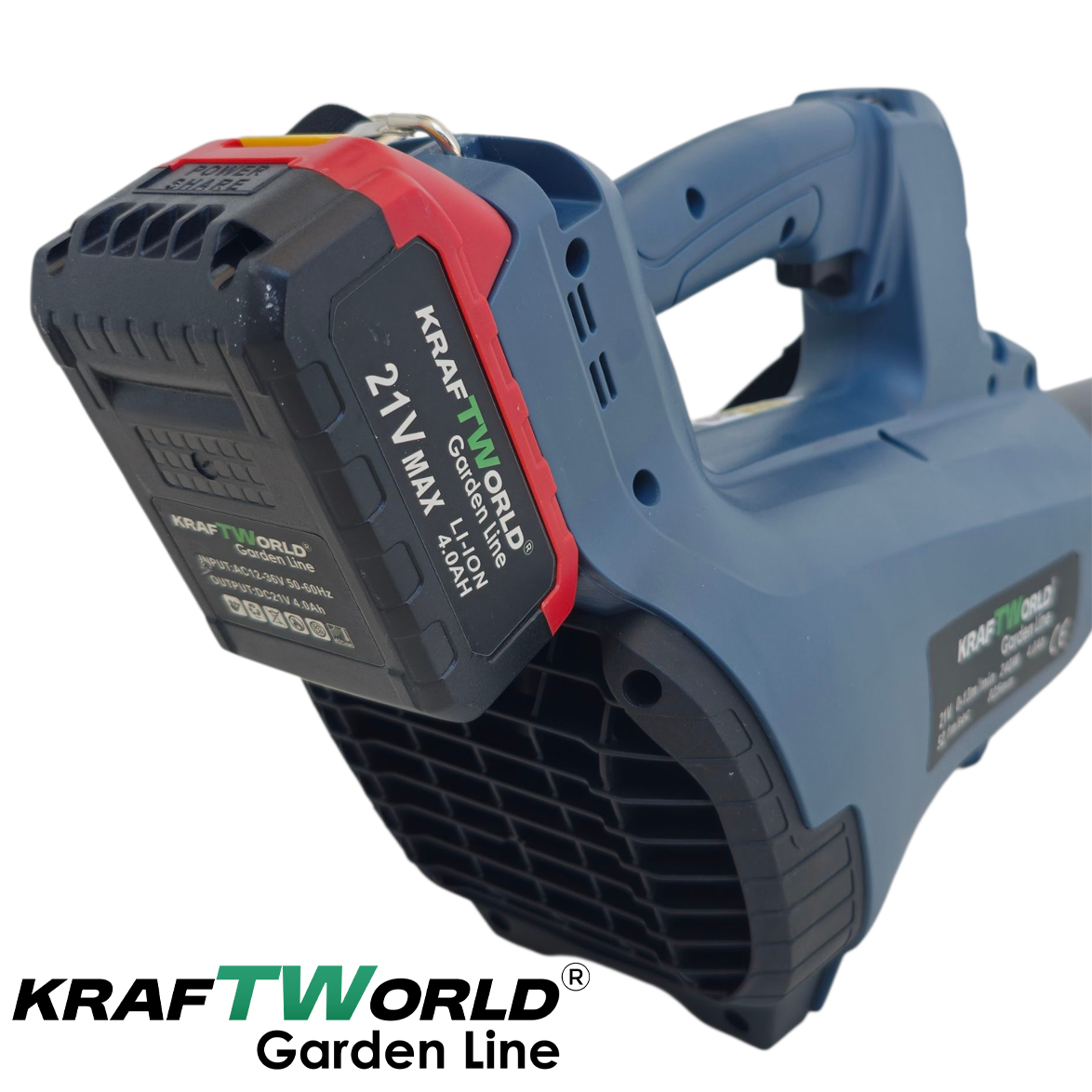 Акумулаторна Духалка за листа KraftWorld Garden Line – 21V, 240W, с 2 батерии АКУМУЛАТОРНИ ИНСТРУМЕНТИ Акумулаторна Духалка за листа KraftWorld Garden Line – 21V, 240W, с 2 батерии