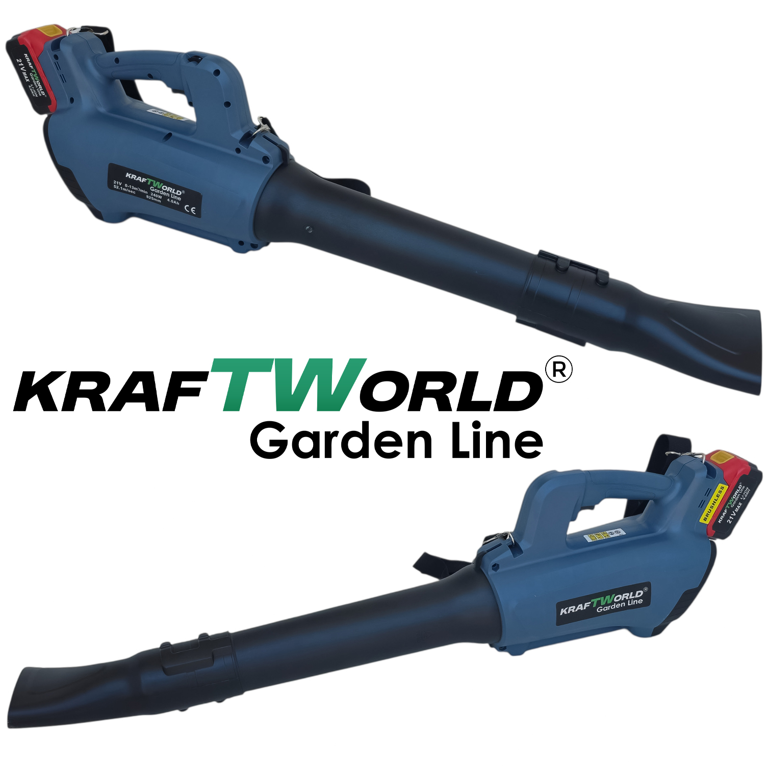 Акумулаторна Духалка за листа KraftWorld Garden Line – 21V, 240W, с 2 батерии АКУМУЛАТОРНИ ИНСТРУМЕНТИ Акумулаторна Духалка за листа KraftWorld Garden Line – 21V, 240W, с 2 батерии