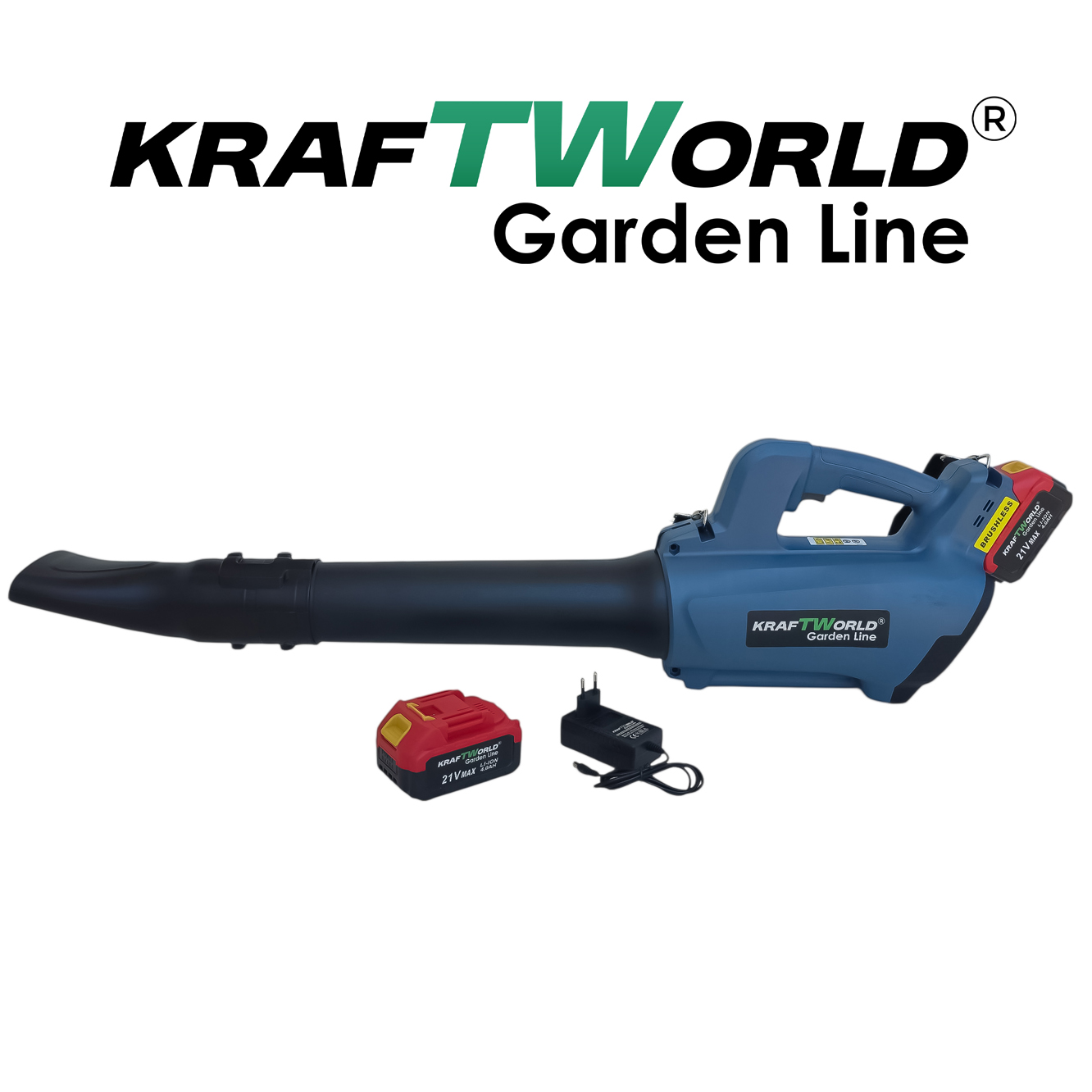 Акумулаторна Духалка за листа KraftWorld Garden Line – 21V, 240W, с 2 батерии АКУМУЛАТОРНИ ИНСТРУМЕНТИ Акумулаторна Духалка за листа KraftWorld Garden Line – 21V, 240W, с 2 батерии