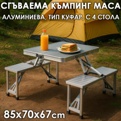 Сгъваема Къмпинг Маса с 4 Стола за пикник – компактна и устойчива до 100кг